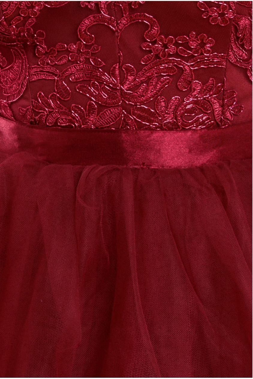 Goddiva High Low Tulle Mini With Lace Bodice - Wine