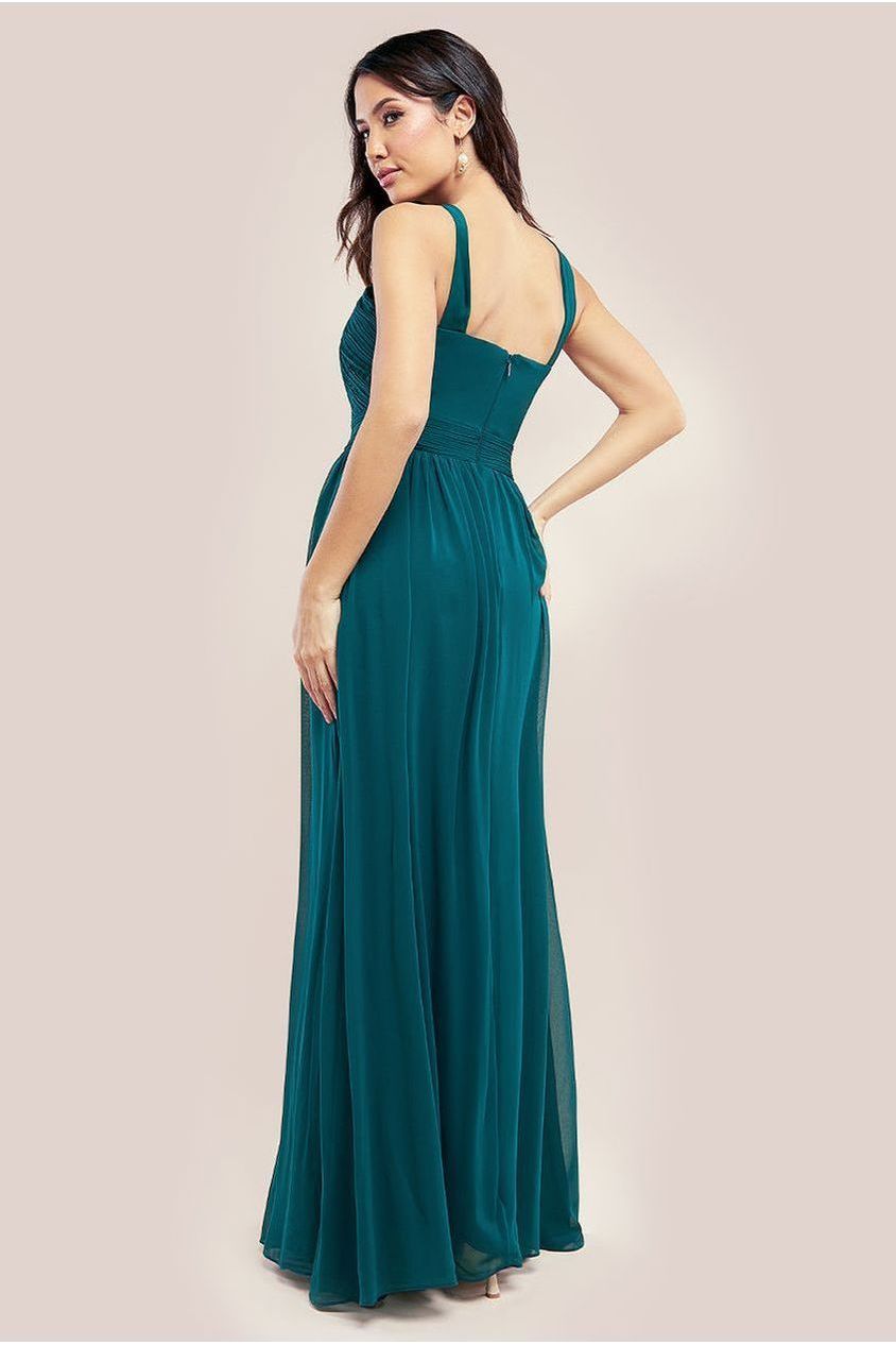 Goddiva Halter Neck Chiffon Maxi Dress - Emerald Green