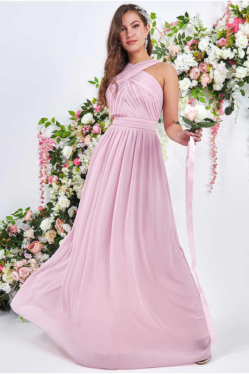 Goddiva Halter Neck Chiffon Maxi Dress - Blush