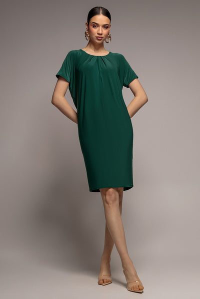 BotanicalGreen - Goddiva Slouchy Short Sleeve Midi Dress With Round Neck - Green