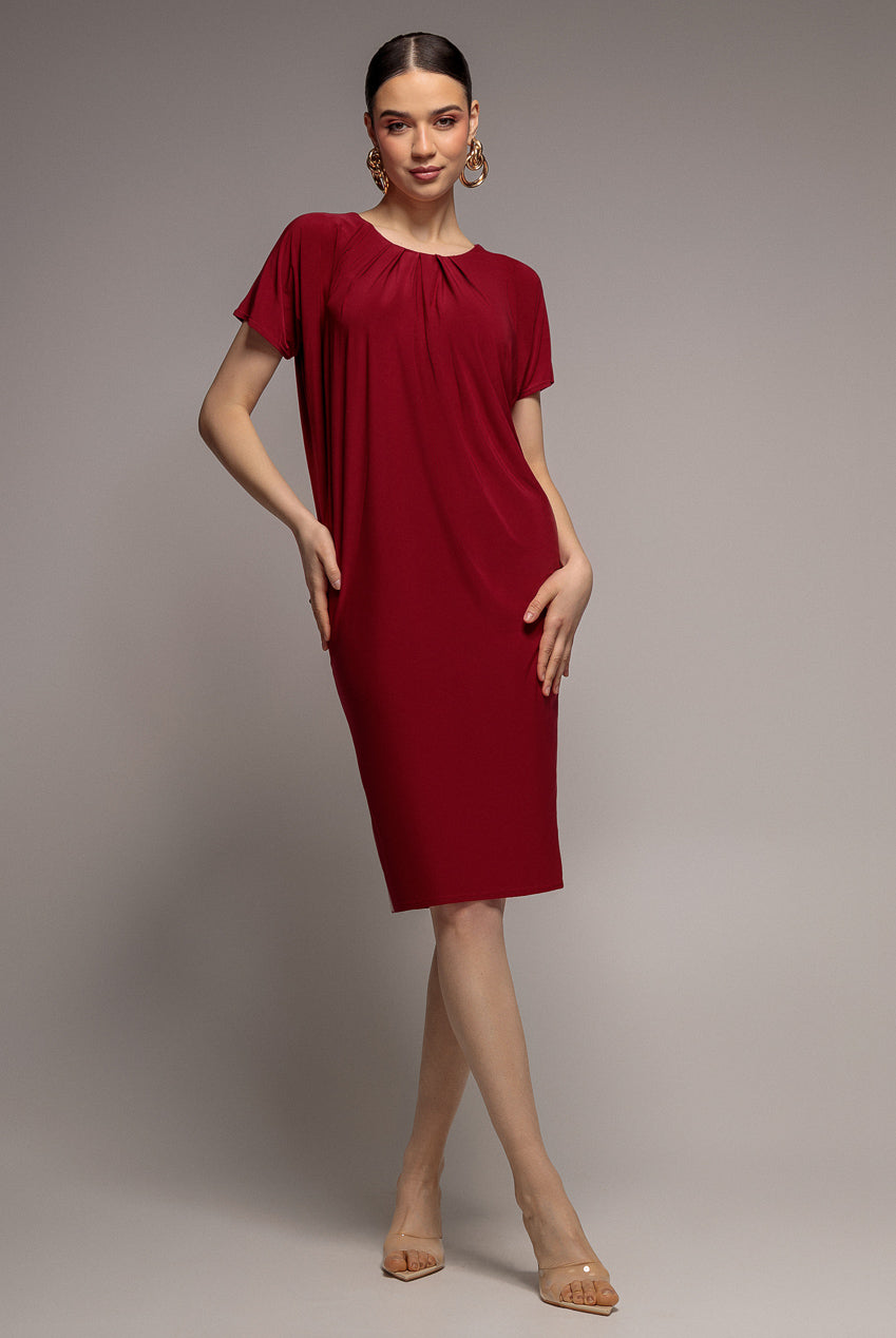 Goddiva Slouchy Short Sleeve Midi With Round Neck - Wine