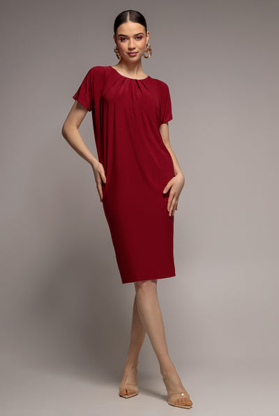 Wine - Goddiva Slouchy Short Sleeve Midi Dress With Round Neck - Wine