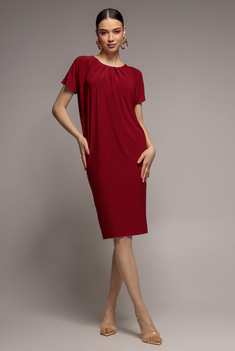 Goddiva Slouchy Short Sleeve Midi Dress With Round Neck - Wine