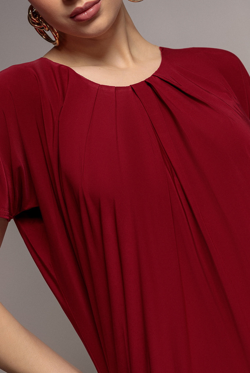Goddiva Slouchy Short Sleeve Midi With Round Neck - Wine