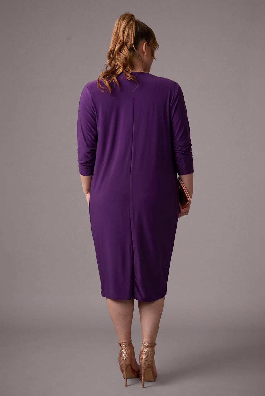 Goddiva Loose Fit Midi Dress With Asymmetric Neck - Purple