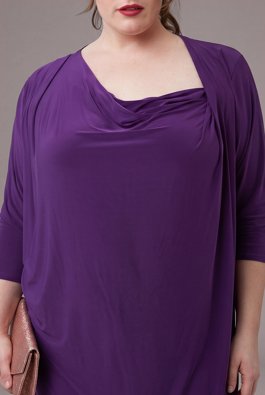 Goddiva Loose Fit Midi Dress With Asymmetric Neck - Purple