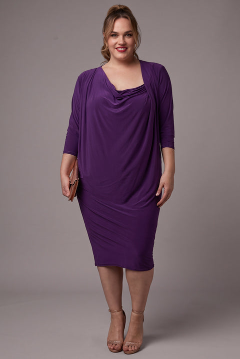 Goddiva Loose Fit Midi Dress With Asymmetric Neck - Purple