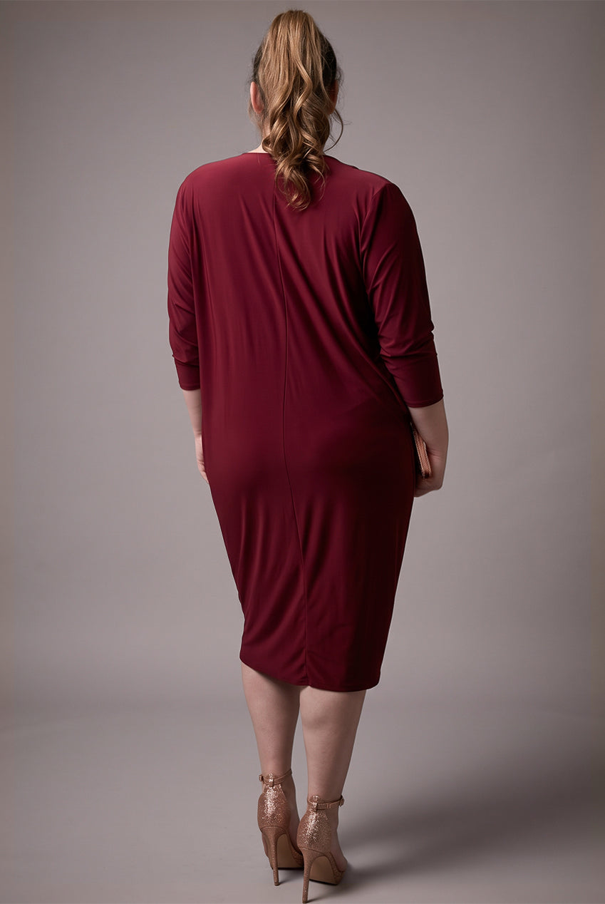 Goddiva Loose Fit Midi Dress With Asymmetric Neck - Wine