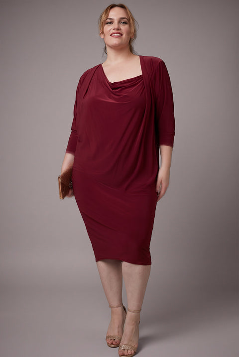 Goddiva Loose Fit Midi Dress With Asymmetric Neck - Wine