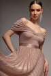 Goddiva Bardot Pleated Skirt Maxi Dress - Blush