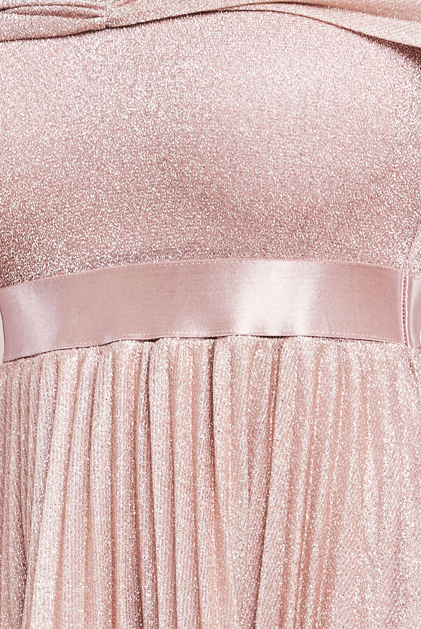 Goddiva Bardot Pleated Skirt Maxi Dress - Blush