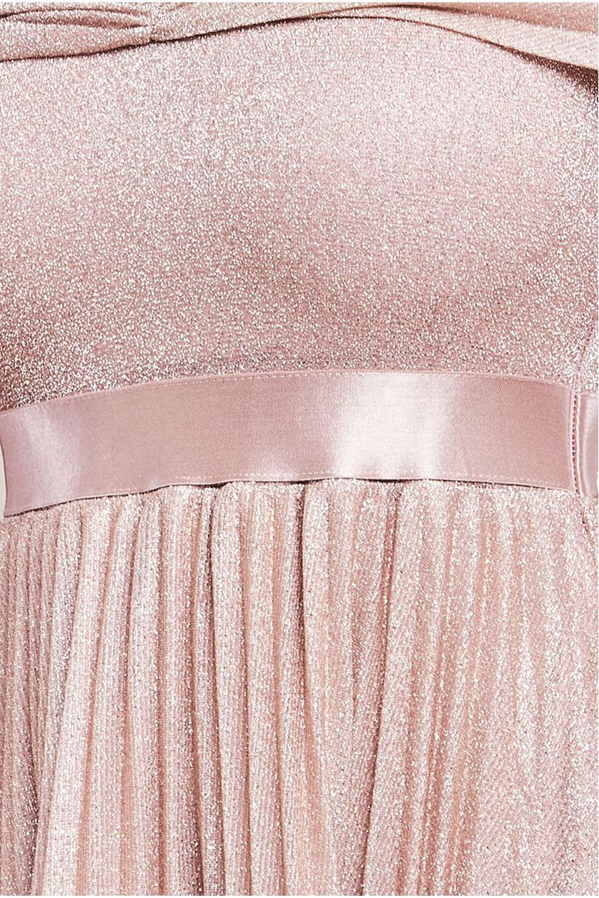 Goddiva Bardot Pleated Skirt Maxi Dress - Blush