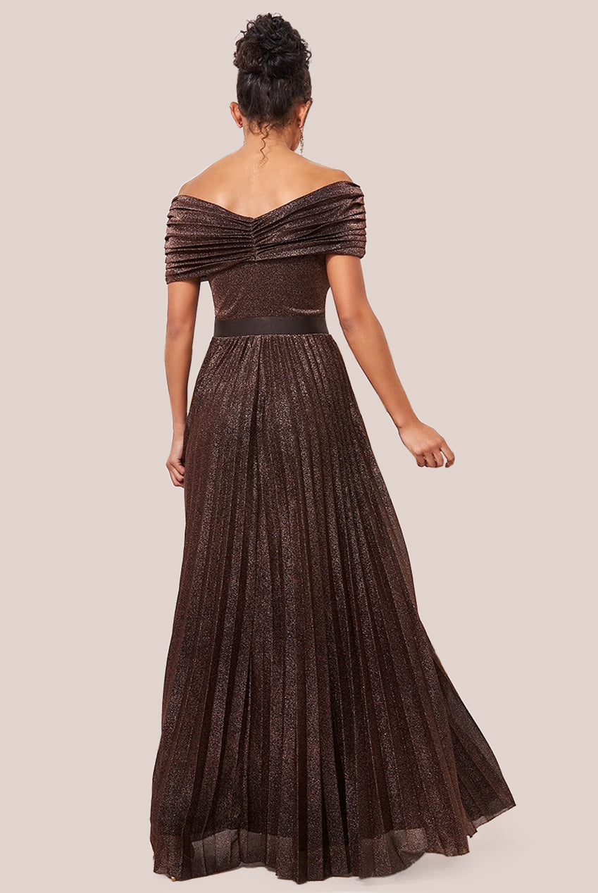 Goddiva Bardot Pleated Skirt Maxi - Bronze