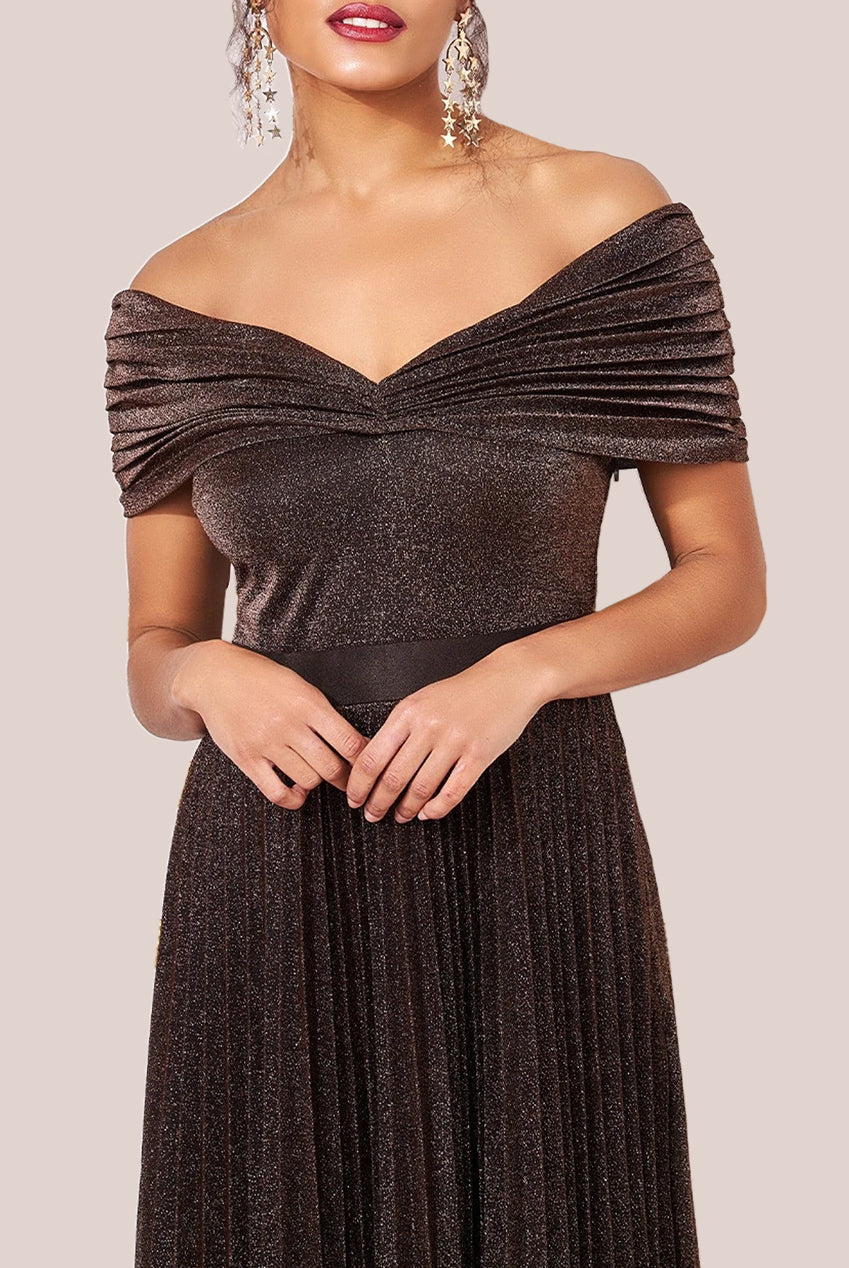 Goddiva Bardot Pleated Skirt Maxi - Bronze