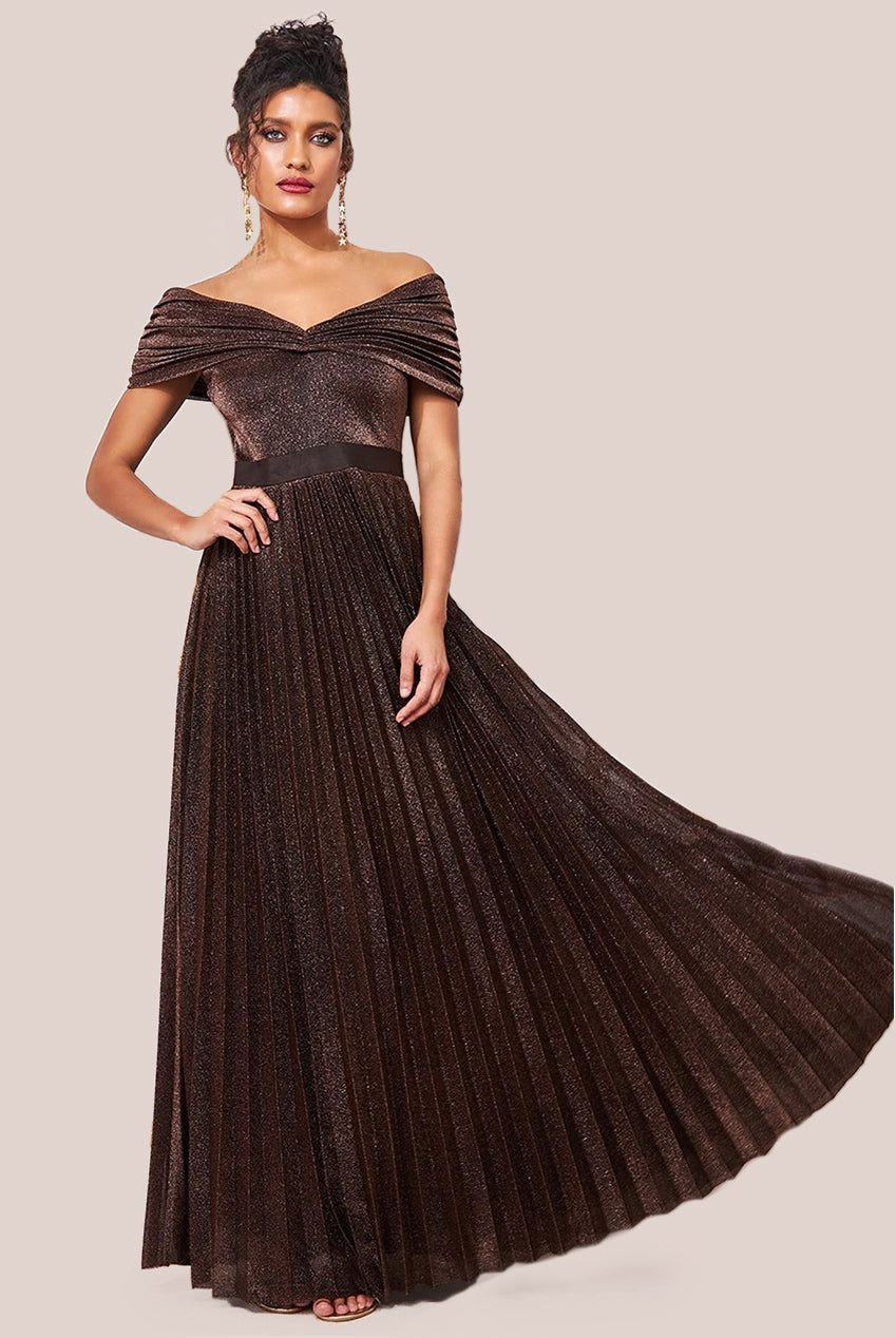 Goddiva Bardot Pleated Skirt Maxi - Bronze