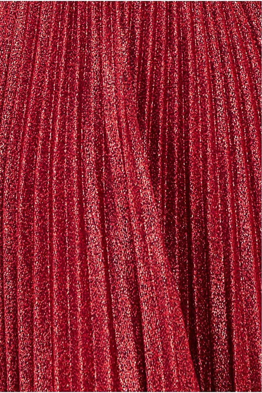 Goddiva Bardot Pleated Skirt Maxi Dress - Wine