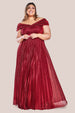 Goddiva Plus Bardot Pleated Skirt Maxi Dress - Red