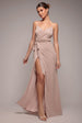 Goddiva Wrap Style Spaghetti Strap Maxi With Split - Blush