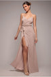 Goddiva Wrap Style Spaghetti Strap Maxi With Split - Blush