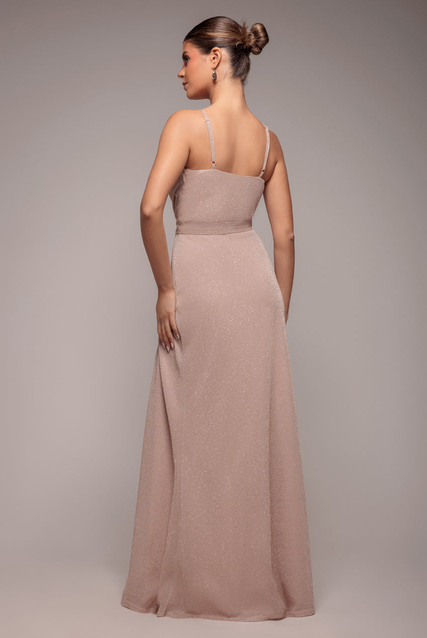 Goddiva Wrap Style Spaghetti Strap Maxi With Split - Blush