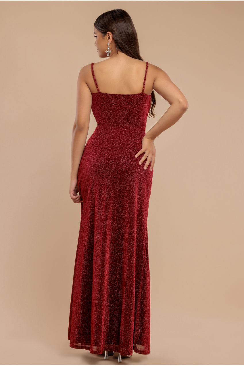 Goddiva Wrap Style Spaghetti Strap Maxi With Split - Red