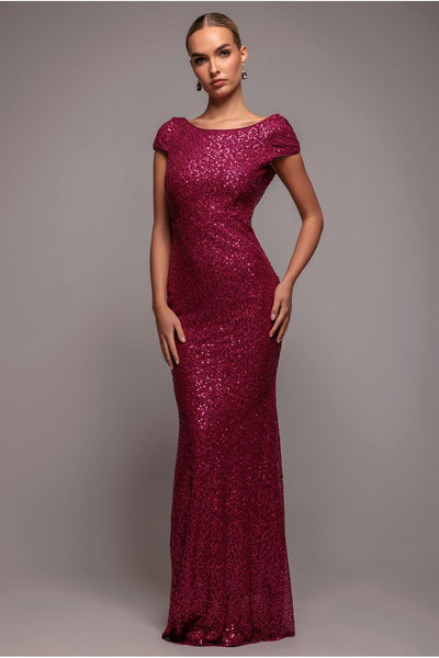 Burgundy - Goddiva Cowl Back Sequin Maxi - Burgundy