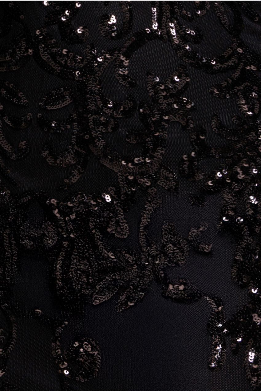 Goddiva Sequin Mesh One Shoulder Evening Maxi Dress - Black