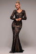 Goddiva Full Sleeve Sequin Evening Dress - Black