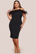 Goddiva Plus Off The Shoulder Feather Midi Dress - Black