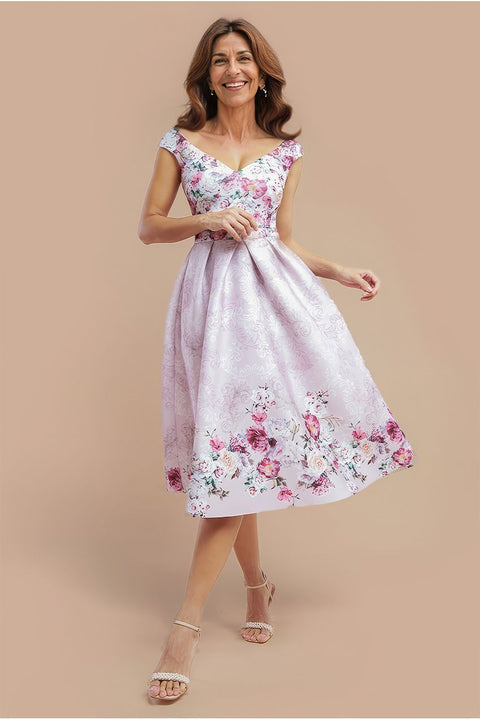Goddiva Sweetheart Floral Midi Dress - Blush Pink