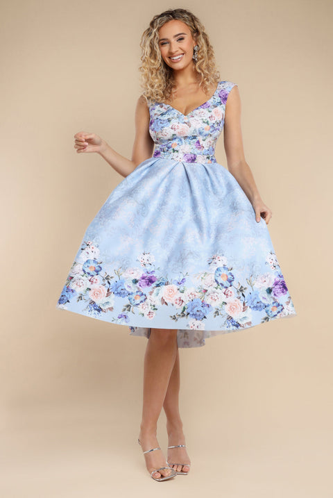 Goddiva Sweetheart Floral Midi Dress - Powder Blue