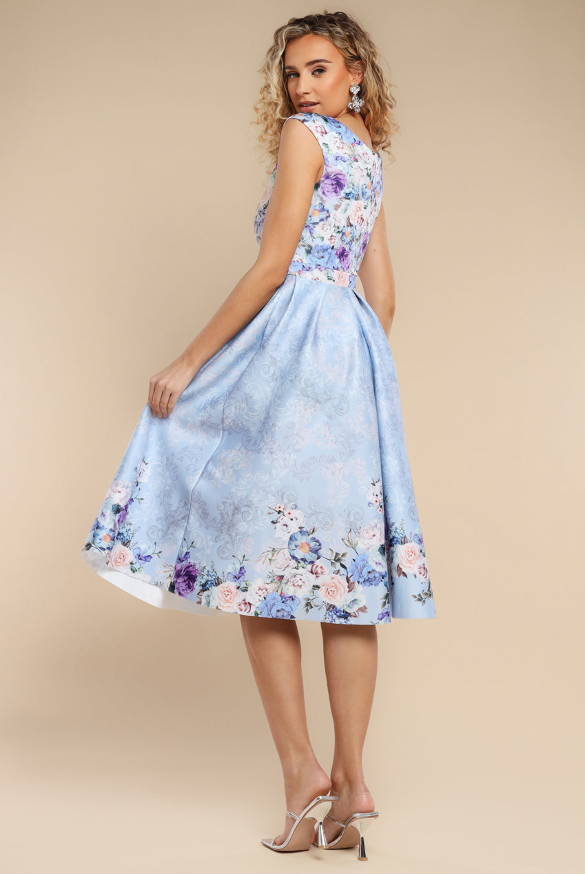 Goddiva Sweetheart Floral Midi Dress - Powder Blue