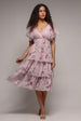 Goddiva Layered Floral Midi With Flutter Sleeves - Blush
