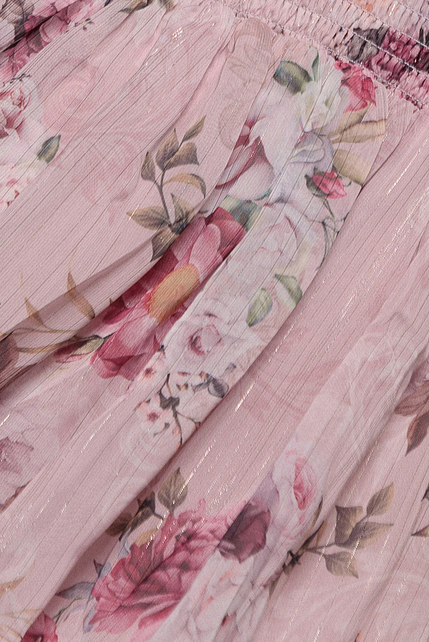Goddiva Layered Floral Midi With Flutter Sleeves - Blush