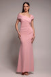 Goddiva One Shoulder Scuba Crepe Evening Maxi Dress - Blush Pink