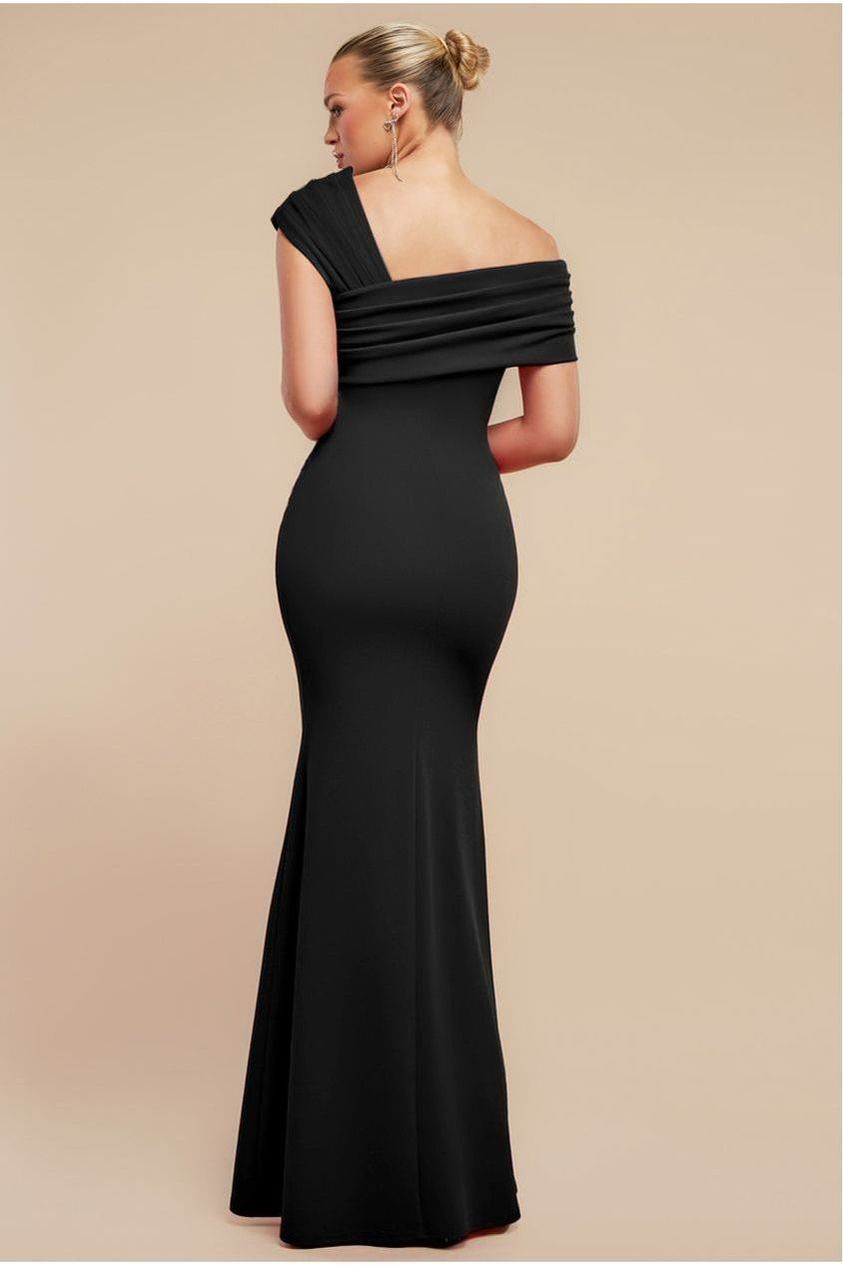 Goddiva One Shoulder Evening Maxi Dress - Black