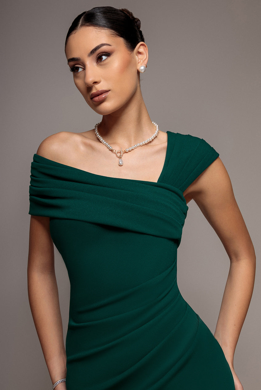 Goddiva One Shoulder Evening Maxi Dress - Emerald Green