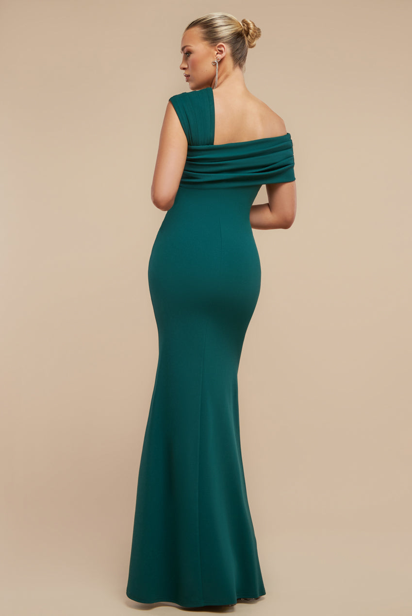 Goddiva One Shoulder Evening Maxi Dress - Emerald Green