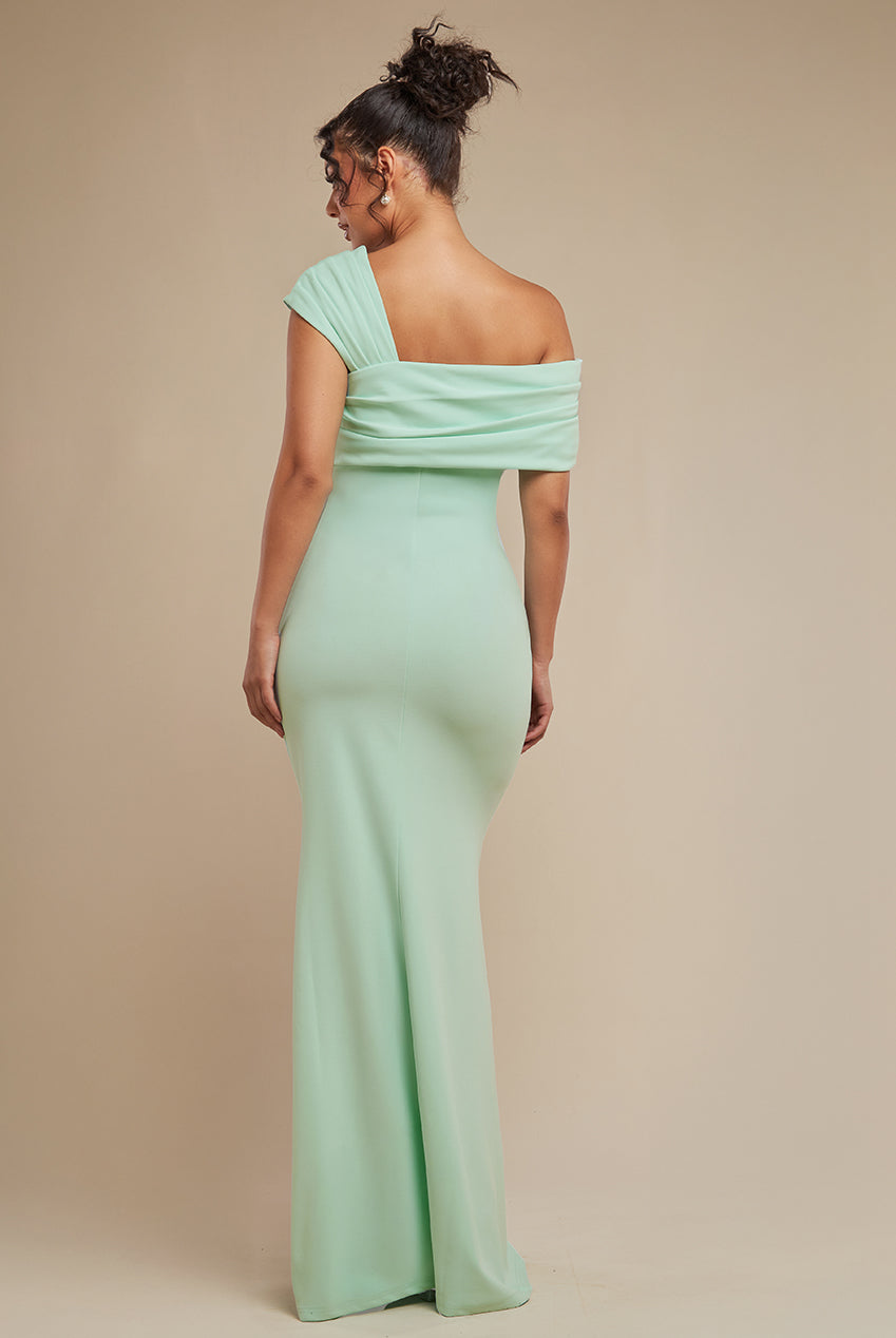 Goddiva One Shoulder Scuba Crepe Evening Maxi Dress - Mint Green