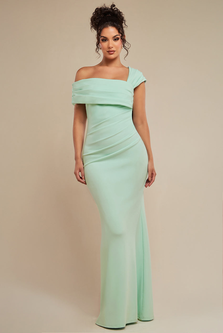 Goddiva One Shoulder Scuba Crepe Evening Maxi Dress - Mint Green