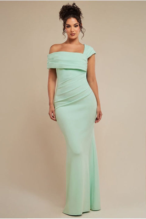 Goddiva One Shoulder Scuba Crepe Evening Maxi Dress - Mint Green