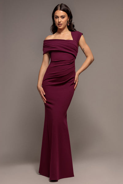 Goddiva One Shoulder Asymmetric Scuba Crepe Maxi Dress - Plum