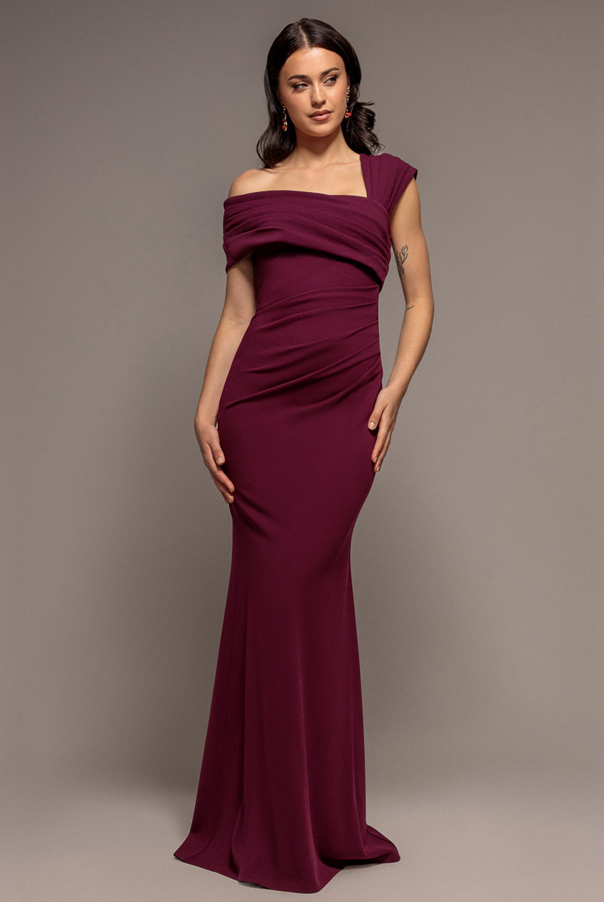 Goddiva One Shoulder Asymmetric Scuba Crepe Maxi Dress - Plum
