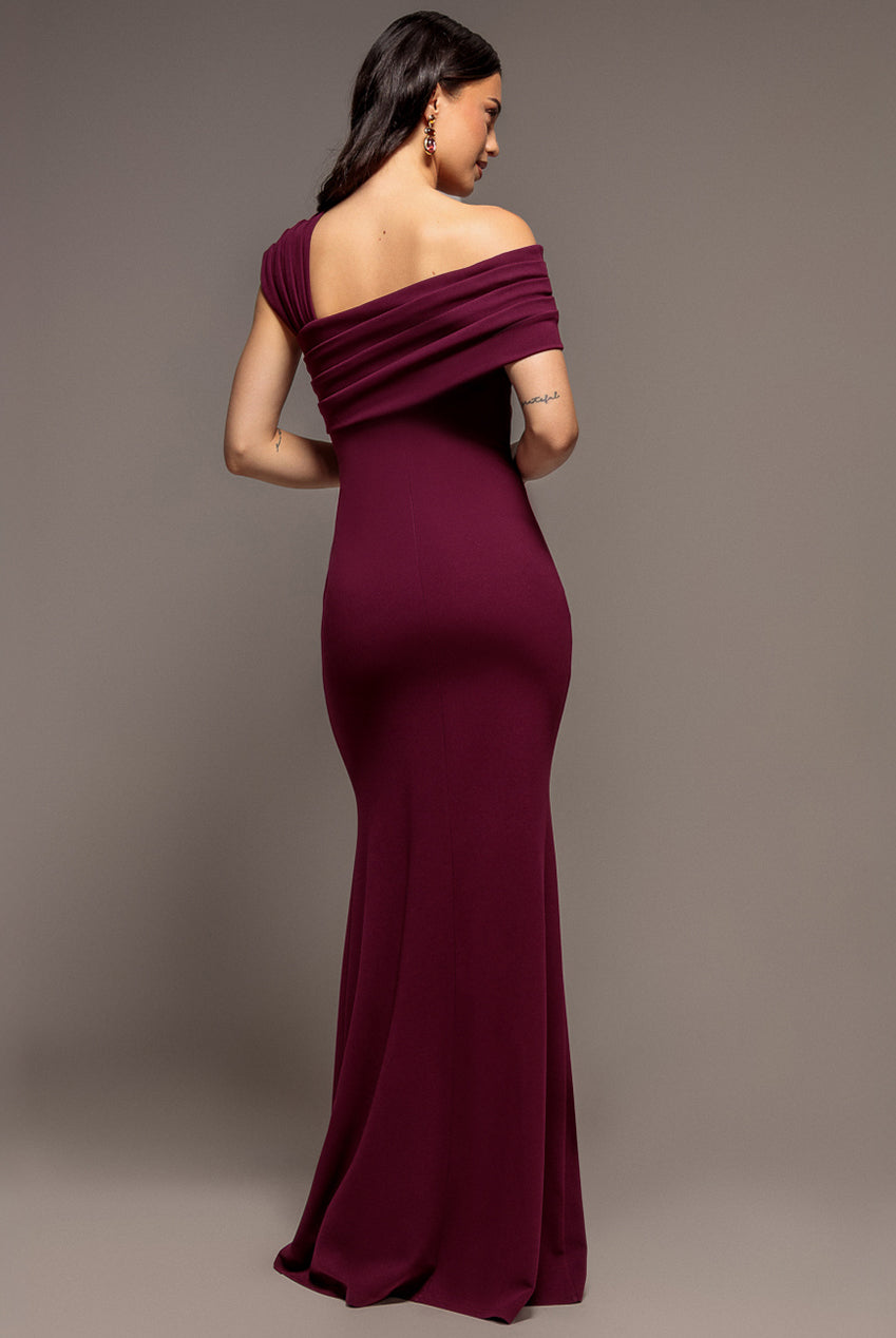 Goddiva One Shoulder Asymmetric Scuba Crepe Maxi Dress - Plum