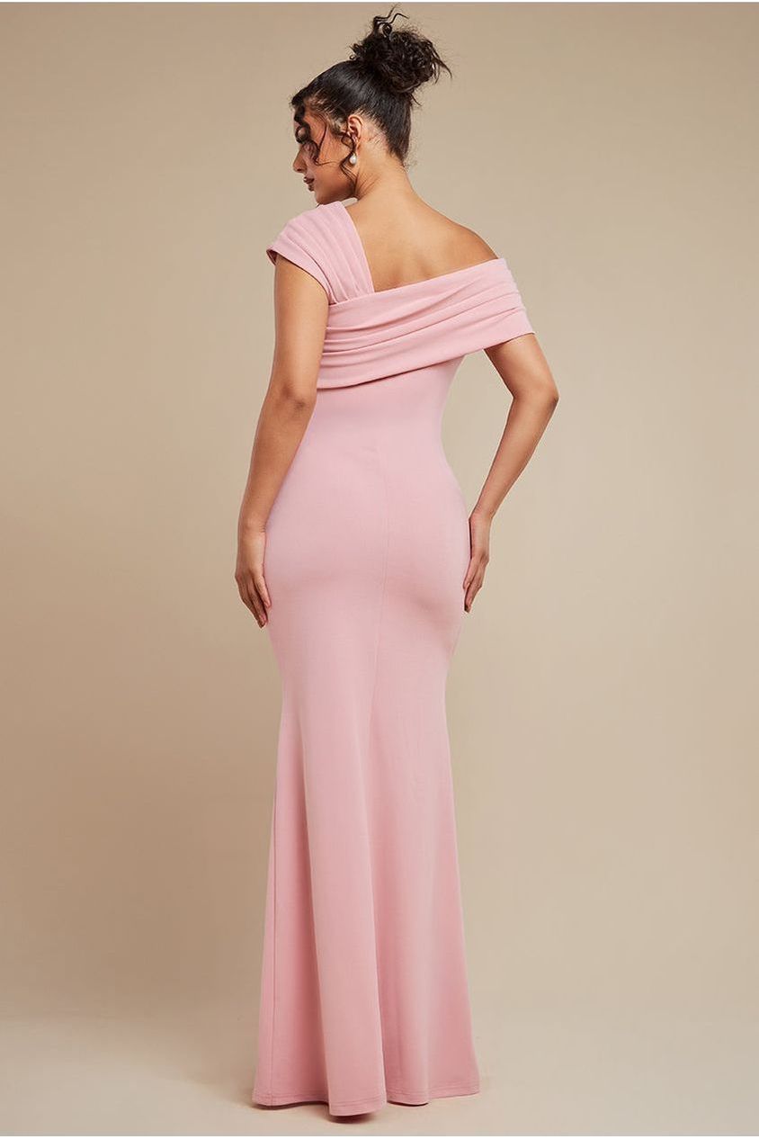 Goddiva One Shoulder Scuba Crepe Evening Maxi Dress - Blush Pink
