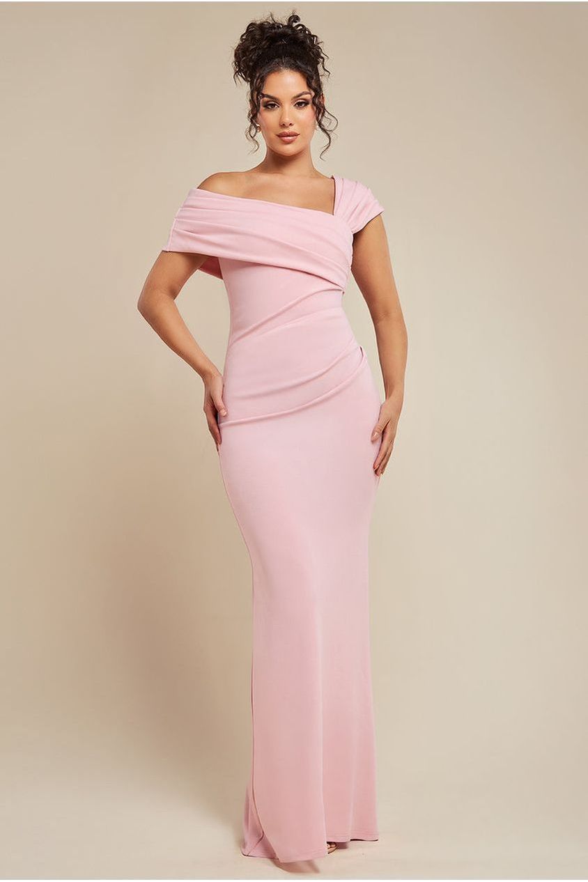 Goddiva One Shoulder Scuba Crepe Evening Maxi Dress - Blush Pink