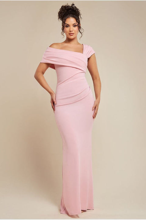 Goddiva One Shoulder Scuba Crepe Evening Maxi Dress - Blush Pink