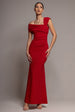 Goddiva One Shoulder Evening Maxi Dress - Red