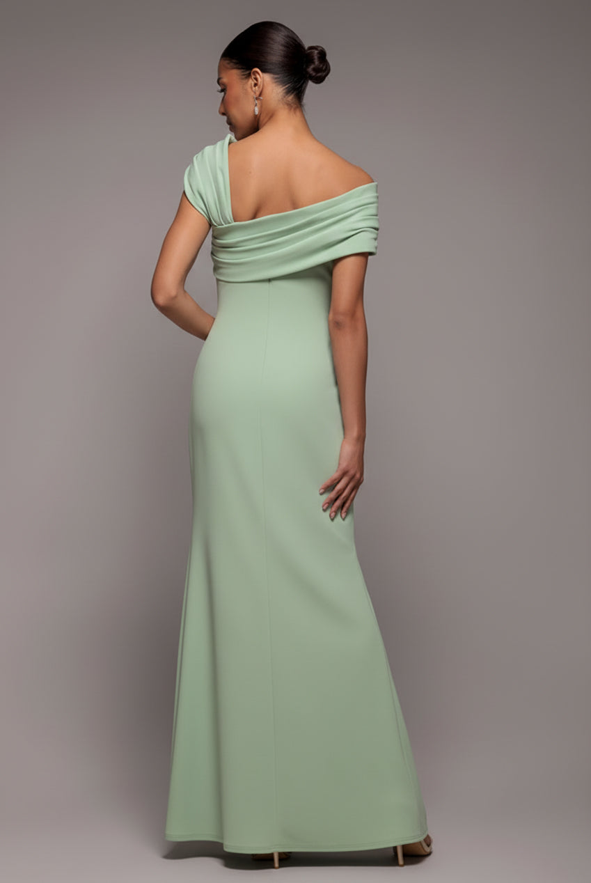 Goddiva One Shoulder Scuba Crepe Evening Maxi Dress - Mint Green