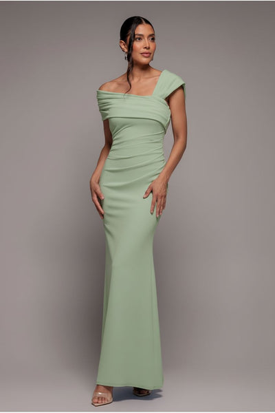 Mint - Goddiva One Shoulder Scuba Crepe Evening Maxi Dress - Mint Green